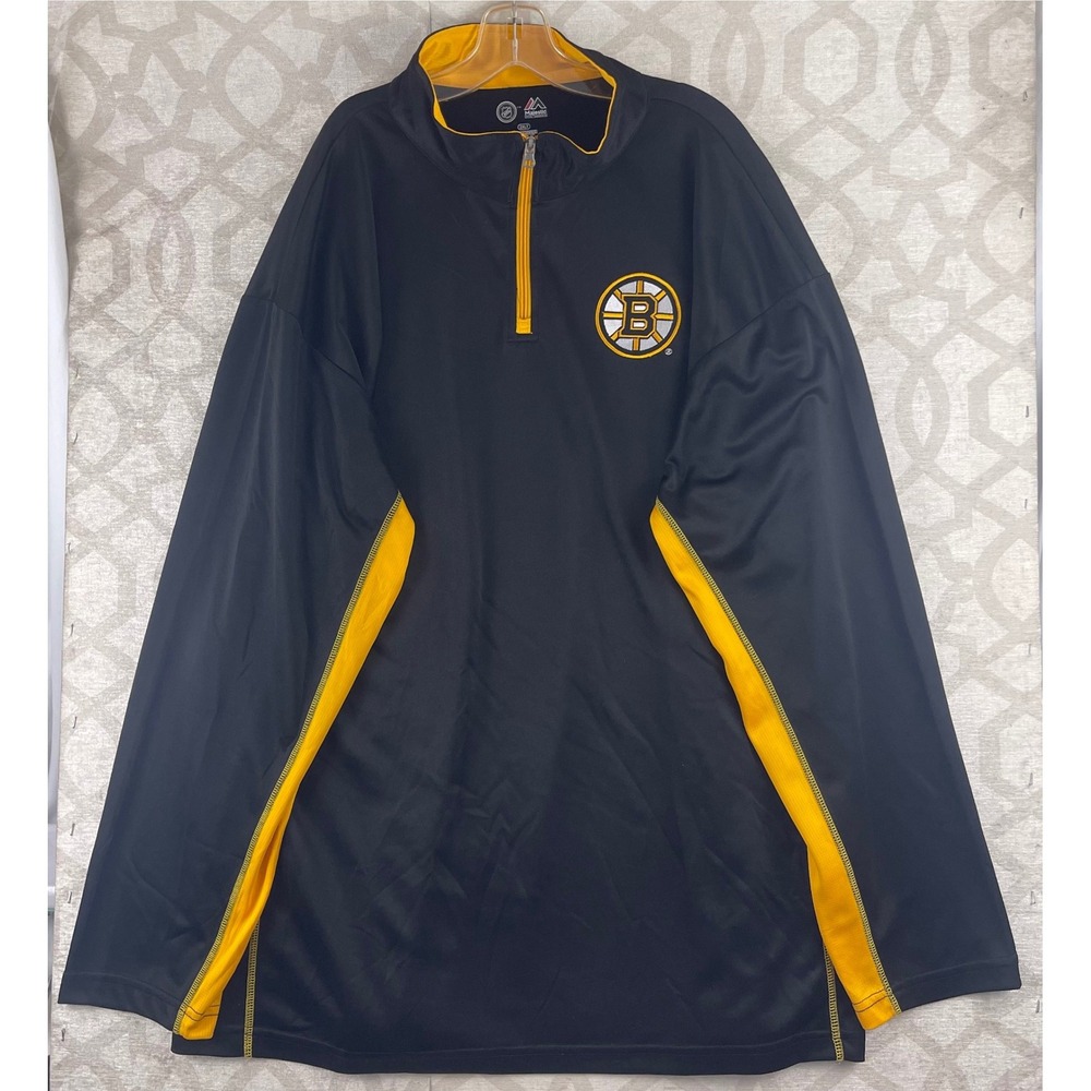 Majestic Boston Bruins NHL Quarter Zip Pullover Black Yellow Mens 2XLT‎ Tall